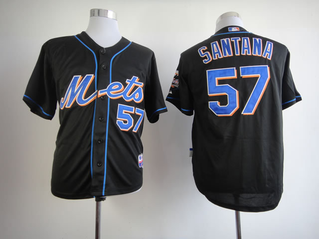 Men New York Mets #57 Santana Black MLB Jerseys->->MLB Jersey